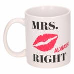 Mrs Always Right koffiemok / beker 300 ml - Bruiloft mokken, Ophalen of Verzenden, Nieuw