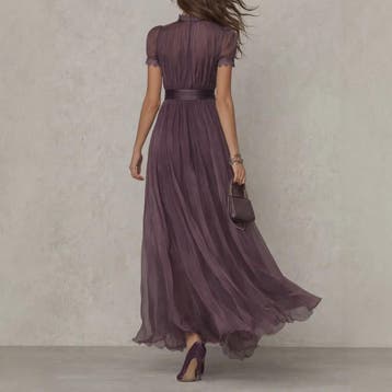 Elegante Lange Chiffon Jurk met Kant en Keyhole Hals - Dames, Verzenden, Nieuw
