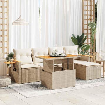 vidaXL 6-delige Loungeset met kussens poly rattan acacia, Verzenden, Nieuw, Loungeset