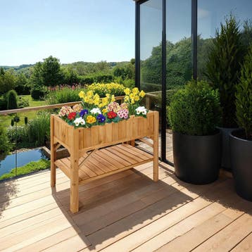 Hoge plantenbak met legplank 119x53x90cm - bruin, Verzenden, Nieuw