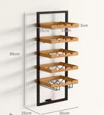 Wand Wijnrek 5 Planken met Glazenhouder, Verzenden, Nieuw