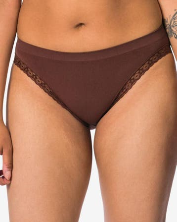 HEMA Damesslip naadloos micro met kant donkerbruin, Kleding | Dames, Verzenden