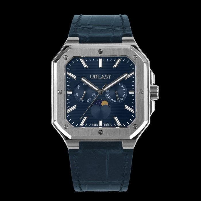 Ublast - Square - Moonphase Calendar - REF.UBSQML44BU - Ltd., Sieraden, Tassen en Uiterlijk, Horloges | Heren