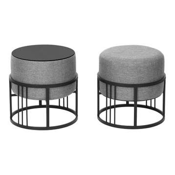 Krukje en bijzettafel Tas rond 2-in-1 set stapelbaar lichtgr, Verzenden, Nieuw