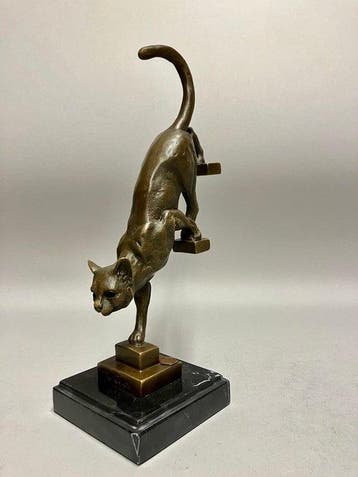 sculptuur, Sluipende kat - 29 cm - Brons