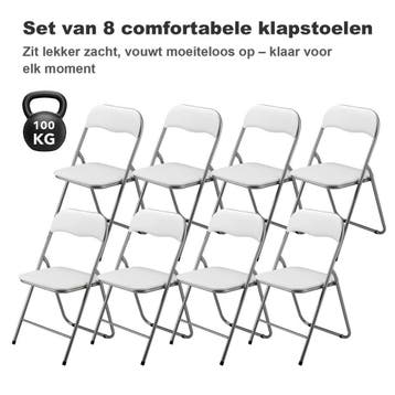 BARDI 8 Stuks Klapstoelen met Kussentjes 100KG - WIT, Klapstoel met PVC Zitting , Kunststof, Wit, Nieuw