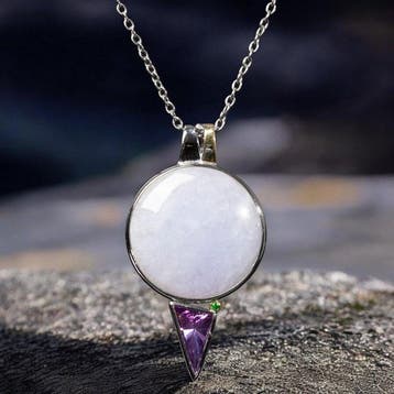 Eeuwige Harmonie: Lavendeljade, Amethist en Smaragd hanger -