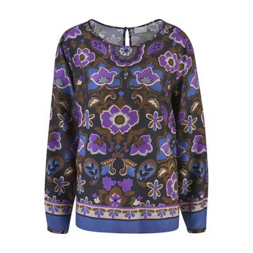 Milano Italy • blouse met paarse bloemen • 36, Verzenden, Paars, Maat 36 (S), Milano Italy