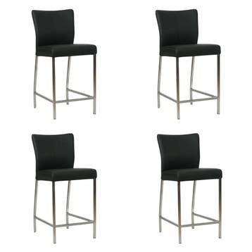 Set van 4 Leren barkrukken Revolt laag - Toledo Nero, Huis en Inrichting, Barkrukken, Ophalen of Verzenden, Nieuw, Leer