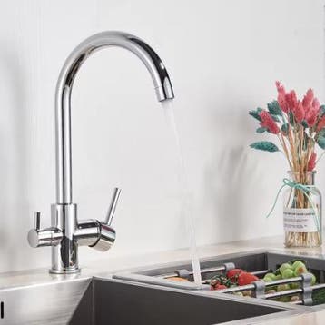 Zwarte 3-Weg Keukenkraan Messing – Warm Koud + Waterfilter, Verzenden, Nieuw