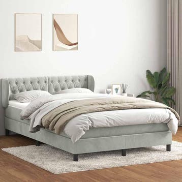 vidaXL Boxspring met matras fluweel lichtgrijs 160x210 cm, Verzenden, Nieuw, Tweepersoons, Stof