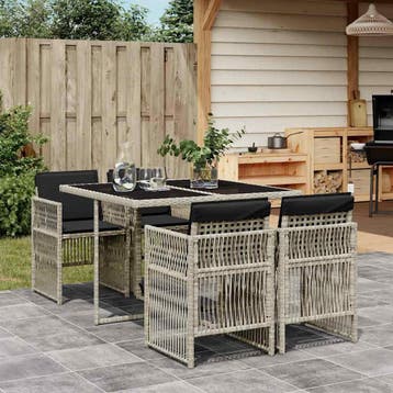 vidaXL 5-delige Tuinset met kussens poly rattan lichtgrijs, Verzenden, Nieuw, 4 zitplaatsen, Tuinset