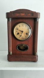 Tafelklok - Art Deco Messing, Glas, eikenhout- Junghans X -