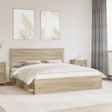 vidaXL Bedframe met hoofdeinde Sonoma 180 x 200 cm Massief, Huis en Inrichting, Slaapkamer | Bedden, Verzenden, Nieuw, Bruin, Hout