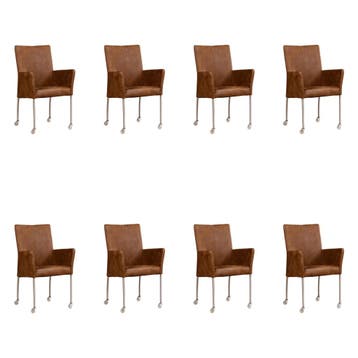 Set van 8 Leren eetkamerstoelen Comfort met wieltjes en, Huis en Inrichting, Stoelen, Ophalen of Verzenden, Nieuw, Leer, Vijf, Zes of meer stoelen