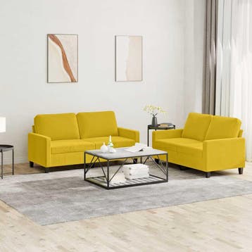 vidaXL 2-delige Loungeset met kussens fluweel geel, Verzenden, Nieuw, Vierpersoons of meer, Stof