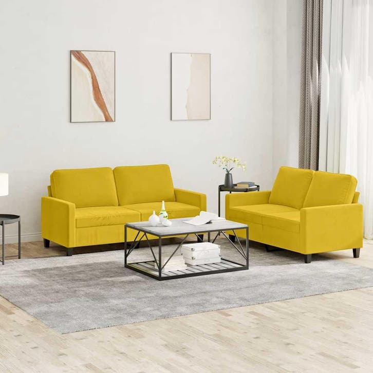 vidaXL 2-delige Loungeset met kussens fluweel geel, Huis en Inrichting, Banken | Bankstellen, Nieuw, Stof, Vierpersoons of meer