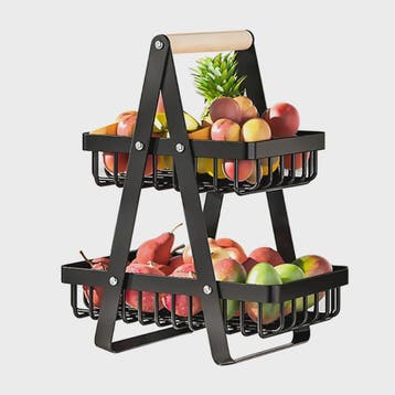 2-Laags Fruitmand met Houten Handvat - Afneembare Manden voo, Verzenden, Nieuw