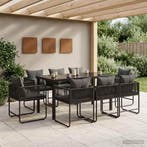 vidaXL Tuin eettafelset 9 pcs Zwart en Anthraciet 160 x 80 x, Verzenden, Nieuw, Rotan, Meer dan 8 zitplaatsen
