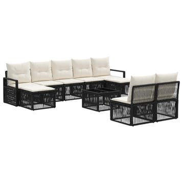 vidaXL Tuinbankenset 10 pcs Zwart poly rattan, Verzenden, Nieuw, Meer dan 8 zitplaatsen