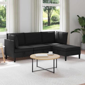 vidaXL Woonkamer Meubelset 4 st Zwart Stof, Verzenden, Nieuw, Stof, 200 tot 250 cm