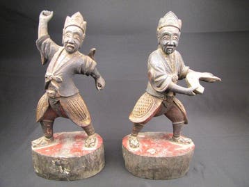 Paar antieke theaterfiguren - Wu-Chou (Wu Shen & Chou) -
