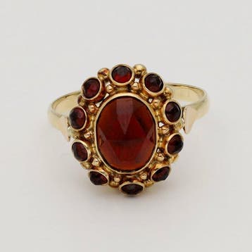 Ring - 14 karaat Geel goud - Granaat, Nieuw