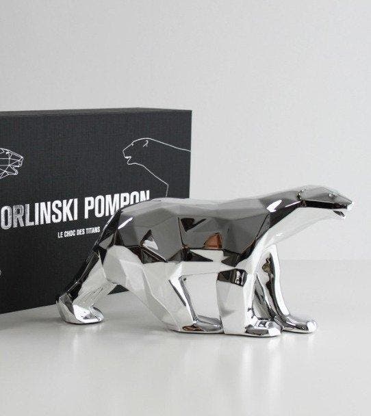 Richard Orlinski (1966) - Ours Pompon x Orlinski Silver, Antiek en Kunst, Kunst | Designobjecten