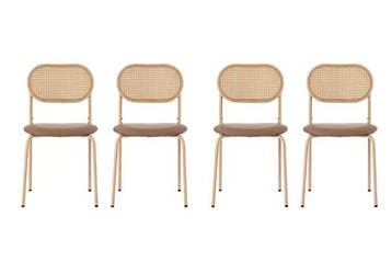 Set van 4 Rotan Eetkamerstoelen –PU-Zitting en Metalen Poten, Verzenden, Nieuw
