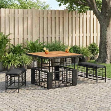 vidaXL Tuin eettafelset 3 st Zwart en Grijs Poly Riet en, Tuin en Terras, Verzenden, Nieuw, Rotan, 3 zitplaatsen