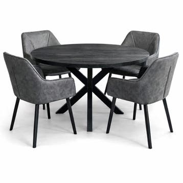 Oscar Deal 120cm mango black + 4x Texas Misty antraciet, Huis en Inrichting, Stoelen, Ophalen of Verzenden, Nieuw