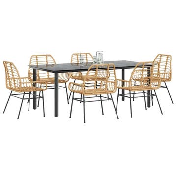 vidaXL 7-delige Tuinset poly rattan glas bruin, Verzenden, Nieuw, 6 zitplaatsen, Tuinset