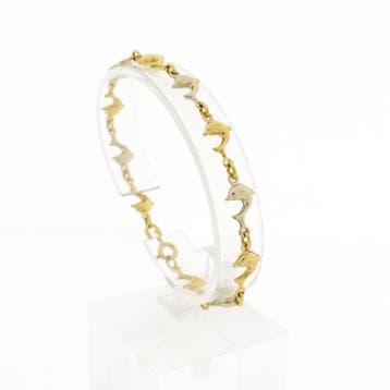 Bicolor gouden armband van dolfijnen (Schakelarmband), Ophalen of Verzenden, Gebruikt, Goud, Goud