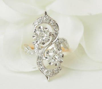 Ring - 18 karaat Geel goud, Witgoud - 0.90ct. tw. Diamant, Nieuw