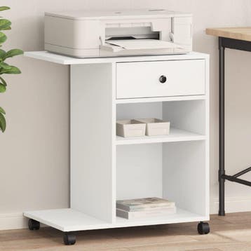 vidaXL Printerkastje met wielen 60x40x68,5 cm wit, Verzenden, Nieuw