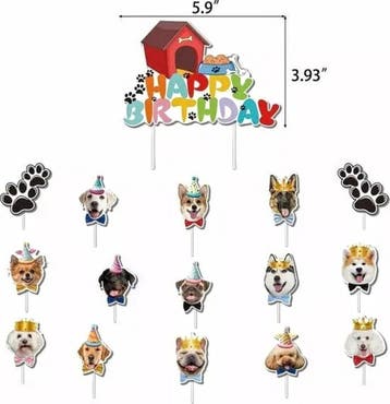 16-delige cupcake en taart topper set Happy Birthday Dogs, Dieren en Toebehoren, Verzenden, Nieuw