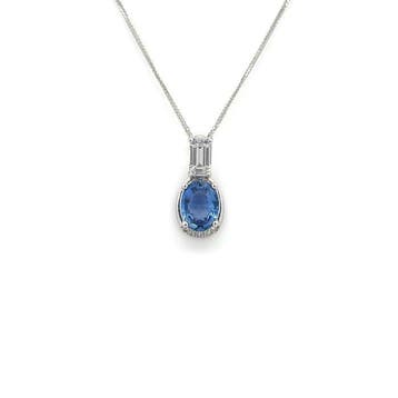 Ketting met hanger - 14 karaat Witgoud - 1.08ct. tw. Saffier