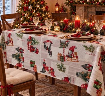Kersttafelkleed, kabouters en kerstcadeaus - Tafelkleed -, Nieuw