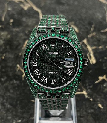 Rolex Datejust 41 - Green Emerald - Iced Out - Diamonds, Staal, Polshorloge, Nieuw, Rolex