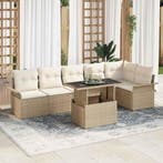 vidaXL Tuin Sofa Set met kussen 7 pcs Beige Poly riet, Verzenden, Nieuw, Rotan