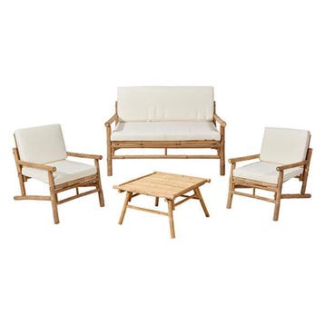 Tuinset | Gardalux | 4-delig (Bamboe, Wit), Tuin en Terras, Tuinsets en Loungesets, Verzenden, Nieuw