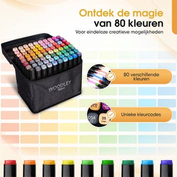 Woodley Dubbelzijdige Stiften - 80 kleuren - Voor volwassen, Ophalen of Verzenden, Nieuw