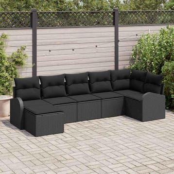 vidaXL Bankstel met kussen met opslag 7 pcs Zwart poly, Verzenden, Nieuw, Rotan, 7 zitplaatsen