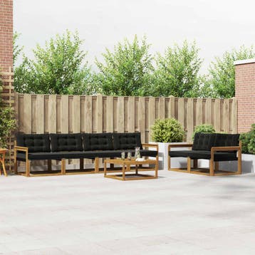 vidaXL Buiten bankenset met kussen 7 pcs Natuurlijk en Zwart, Verzenden, Nieuw