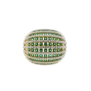Gouden gebolde ring met witte en groene zirconia, Sieraden, Tassen en Uiterlijk, Ringen, Gebruikt, Ophalen of Verzenden, 17 tot 18