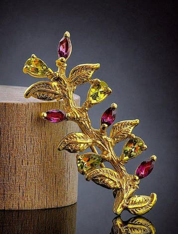 Olivijn - Zilver, 925 - Broche - Botanische elegantie