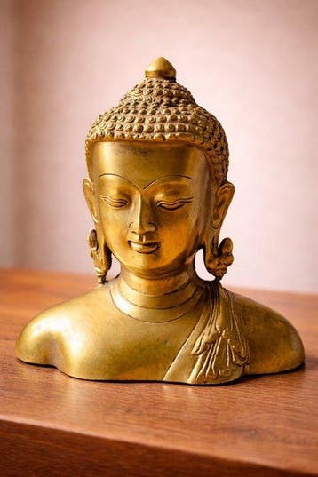 Beeld, Busto di Buddha - 16 cm - Verguld messing, Verguld