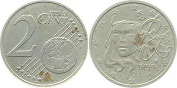 Eu Fehlpraegung 2 Cent 1999 Frankreich unplattiert gereinigt, Verzenden