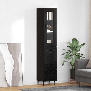 vidaXL Highboard Zwart Eiken 34,5 x 34 x 180 cm Bewerkt hout, Minder dan 50 cm, Verzenden, Nieuw, Minder dan 100 cm