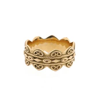 Vintage gouden filigrain ring, Gebruikt, 19 tot 20, Heer, Ophalen of Verzenden